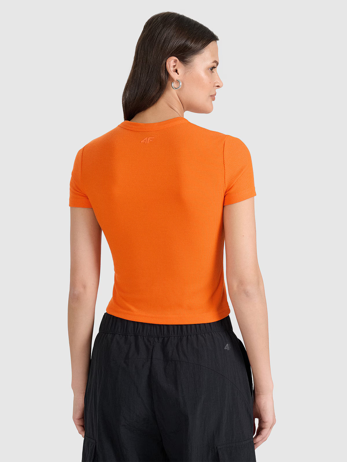 T-shirt slim z waflowej dzianiny damski