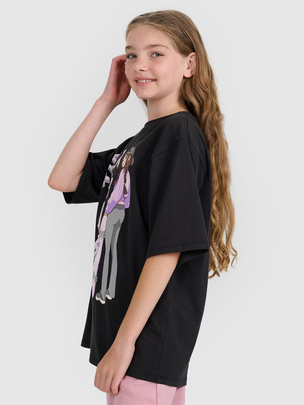 T-shirt oversize z nadrukiem dziewczęcy
